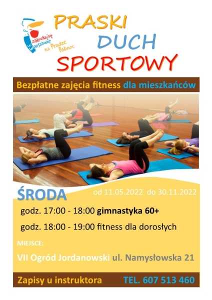 Praski Duch Sportowy – gimnastyka 60+ [godz. 17:00] i fitness dla dorosłych [godz. 18:00]